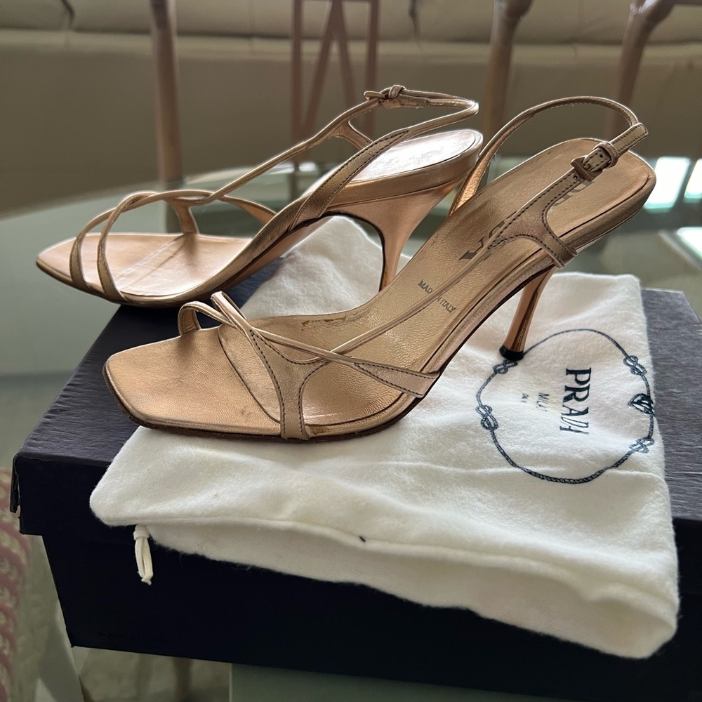 PRADA Metallic salmon sexy dainty sandals.